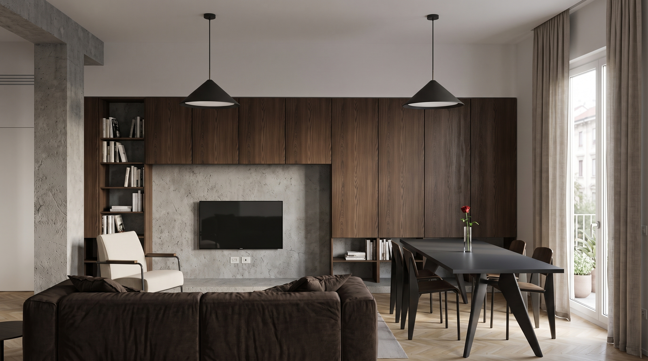 CDL062: 160 square metre interior in Milan featuring continuous walnut joinery